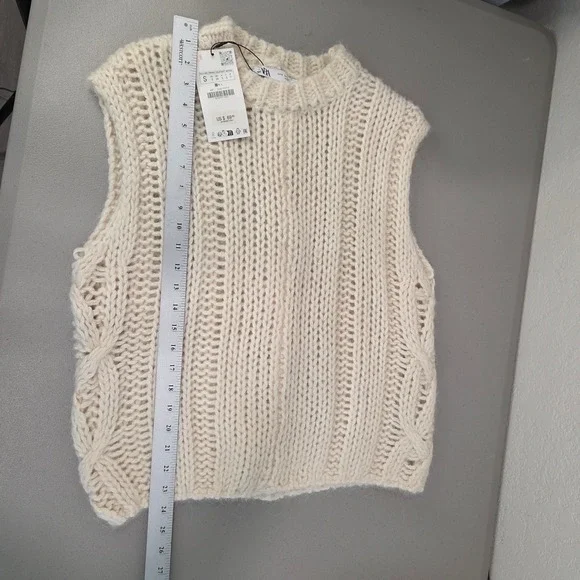 Zara Womens Cream Sweater Vest Size S Chunky Cable Knit Sleeveless Academia NWT - Picture 11 of 13